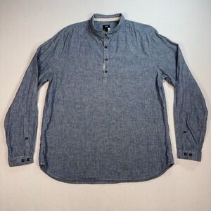 H&M‎ Linen-Cotton Shirt Men's L Blue Pinstripe *Stain* Button Up Coastal Polo